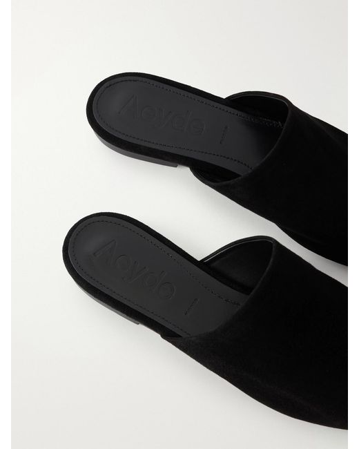Aeyde Black Rega Suede Slides