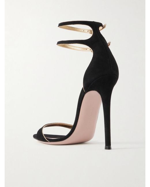 Gianvito Rossi Black 110 Metallic Leather-Trimmed Suede Sandals