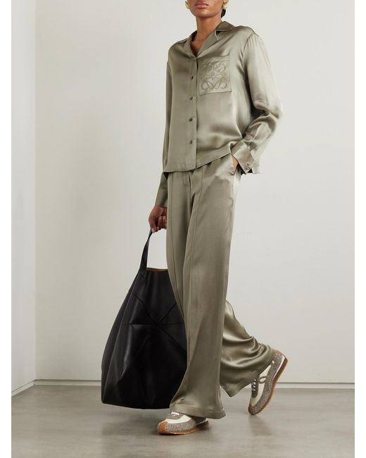 Loewe Green Silk-Satin Straight-Leg Pants
