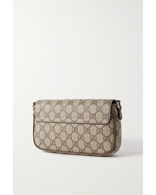 Gucci Gray Ophidia Leather-Trimmed Printed Coated-Canvas Shoulder Bag