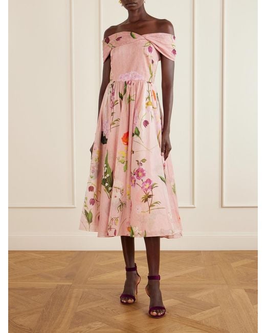 Oscar de la Renta Pink Cotton Midi Dress