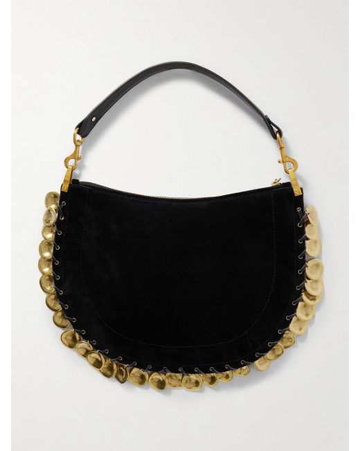 Isabel Marant Black Oskan Soft Embellished Leather-Trimmed Suede Tote