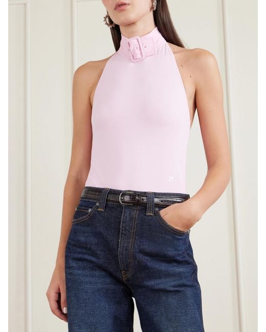 Courreges Pink Buckled Jersey Mockneck Bodysuit