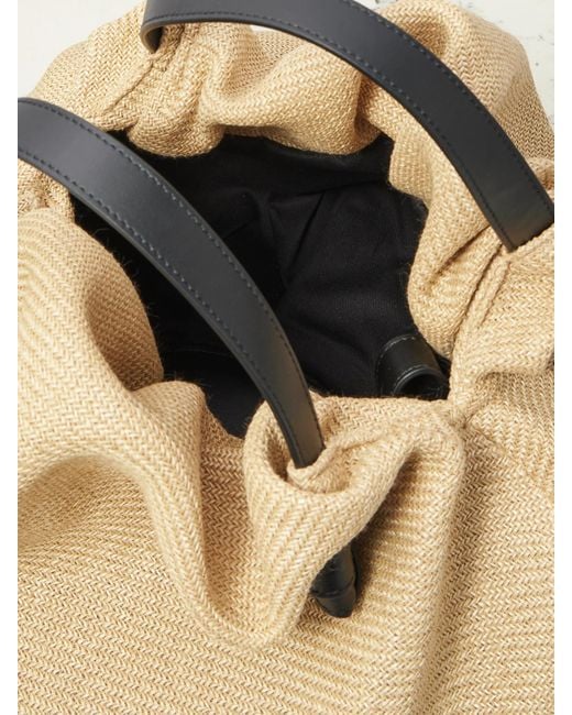Neous Metallic Taurus Leather-Trimmed Woven Raffia Tote