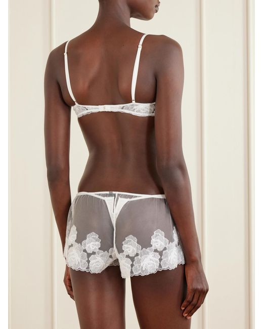 Kiki de Montparnasse White Fleur Veloutes Embroidered Mesh Briefs