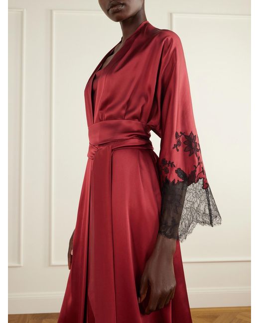 Carine Gilson Belted Lace-Embroidered Silk-Satin Robe