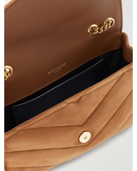 Saint Laurent Brown Loulou Cassandre-Embellished Suede Shoulder Bag