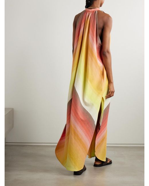 Marrakshi Life White Striped Gathered Cotton Maxi Dress