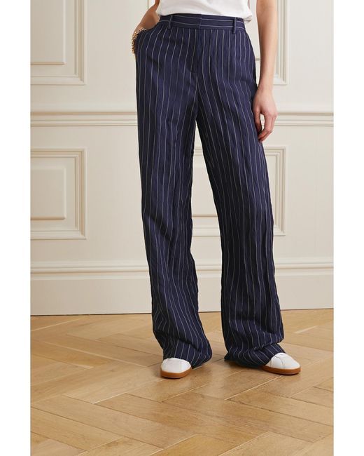 Lafayette 148 New York Blue Sullivan Pinstriped Metallic Twill Straight-Leg Pants