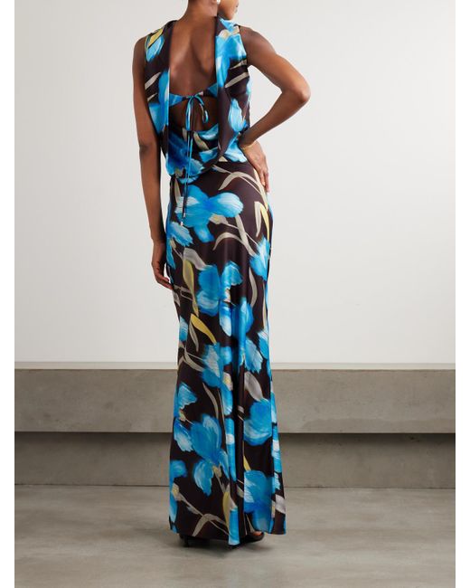 Rebecca Vallance Blue Ingrid Robe Aus Bedrucktem Satin Mit Raffungen