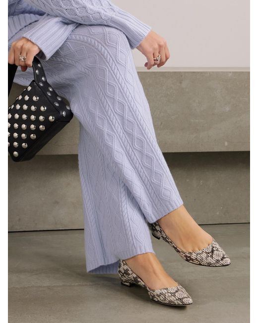 Manolo Blahnik Natural Bb 10 Snake-Effect Leather Point-Toe Flats