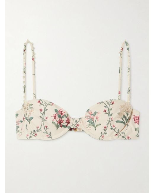 Agua Bendita Natural Magdalena Orquidea Bikini-Oberteil Aus Recyceltem Stretch-Material Mit Blumenprint Und Kunstperlen