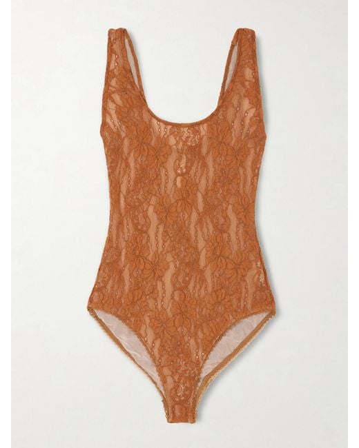 Zimmermann Brown Stretch-Lace Bodysuit
