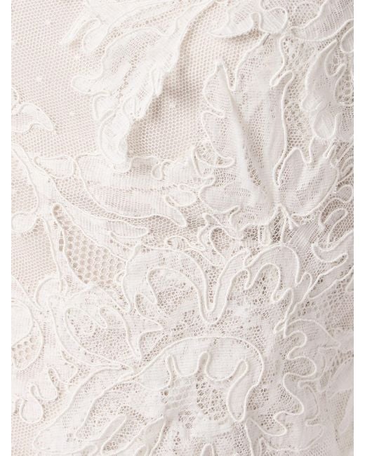 Danielle Frankel White Edie Appliquéd Silk Chiffon-Trimmed Cotton-Blend Corded Lace Gown