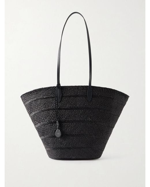 Hunting Season Black Market Leather-Trimmed Woven Iraca Tote