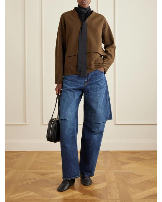Sacai Brown Scarf-Detailed Wool Cardigan