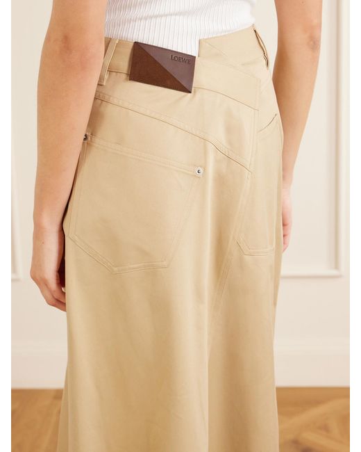 Loewe White Asymmetrical Cotton-Gabardine Midi Skirt