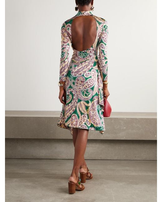 Etro White Asymmetric Open-Back Paisley-Print Stretch-Jersey Dress