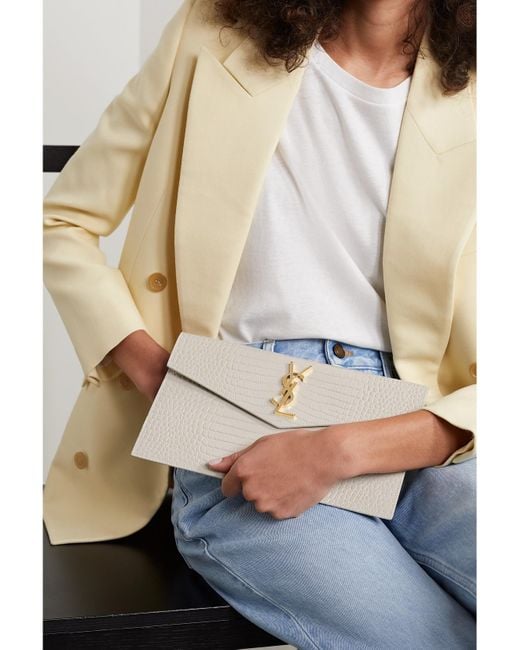 Saint Laurent Natural Uptown Croc-Effect Leather Pouch