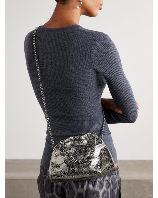 Stella McCartney Gray Falabella Mini Schultertasche Aus Synthetischem Metallic-Material