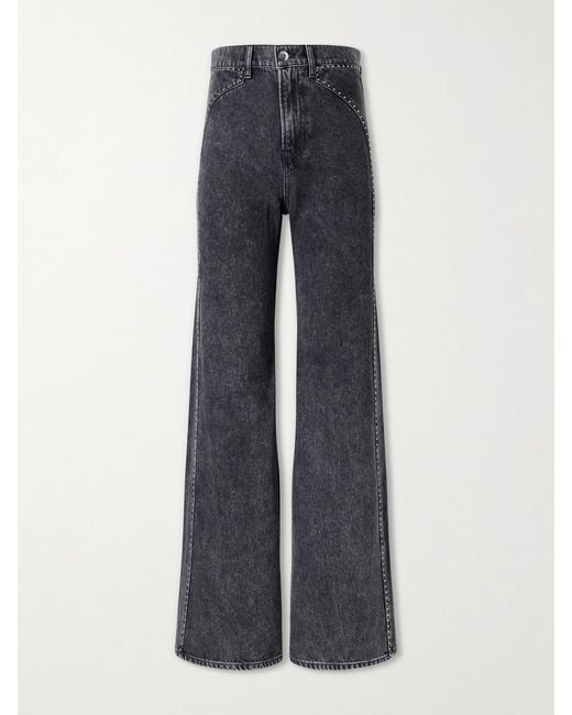 Veronica Beard Blue Grant Studded High-Rise Wide-Leg Jeans