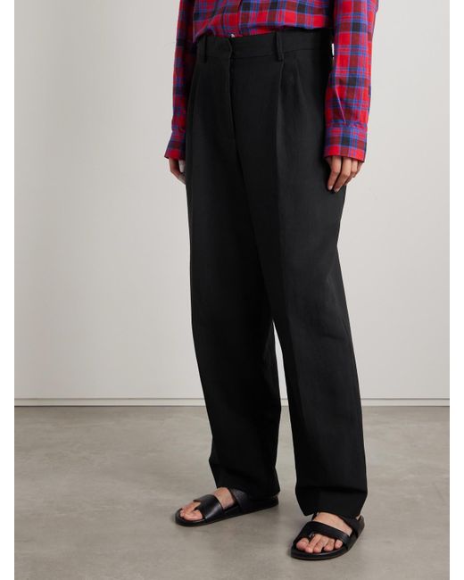 The Row Black Lilas Pleated Wool-Blend Twill Tapered Pants