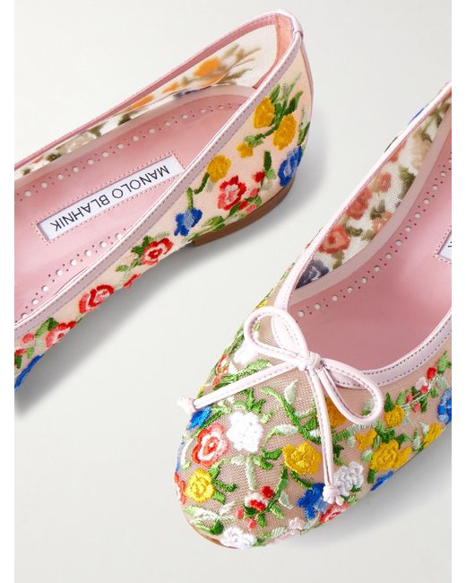 魅力的★MANOLO BLAHNIK Verdino embroidered mesh ballet flats Manolo Blahnik Verdino Embroidered Mesh Ballet Flats in
