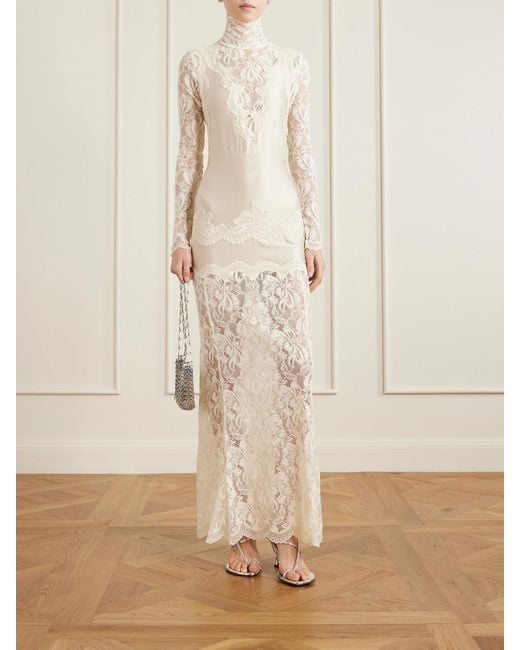 rabanne lace-paneled satin maxi dress Rabanne Panelled Lace And Satin Maxi Dress - Black