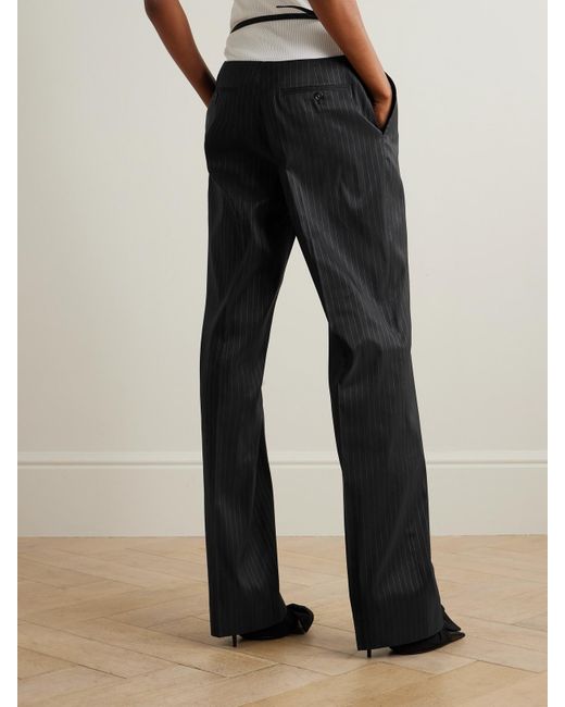 Acne Black Pinstriped Taffeta Straight-Leg Pants