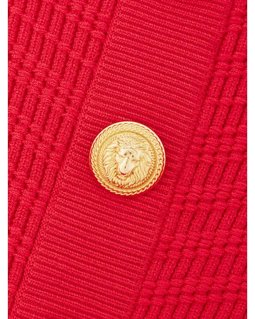 Balmain Red Minirock Aus Rippstrick Mit Zierknöpfen