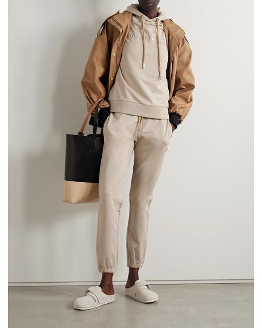 Moncler Natural Appliquéd Cotton-Jersey Tapered Track Pants