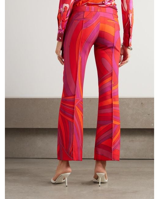 Emilio Pucci Red Cropped Printed Cady Straight-Leg Pants