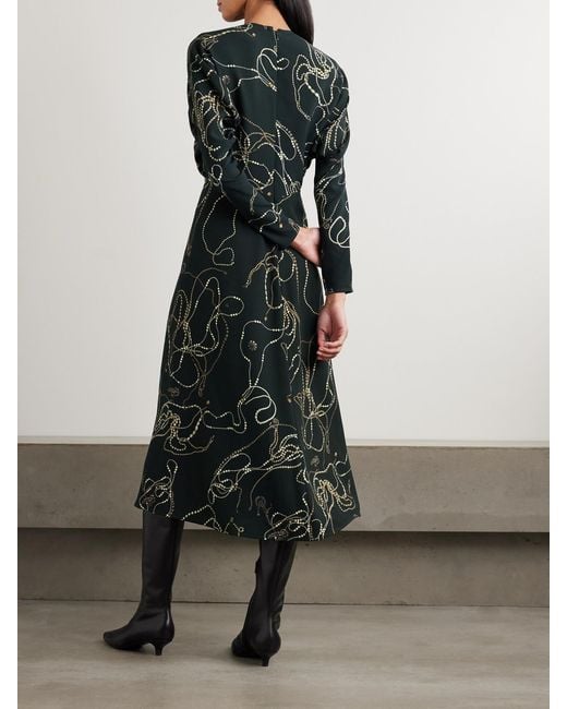 Victoria Beckham Green Paneled Printed Crepe Midi Dress