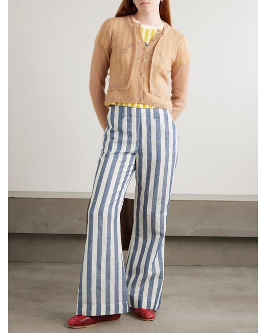 Alix Of Bohemia Blue Charlie Sailor Striped Linen And Cotton-Blend Flared Pants