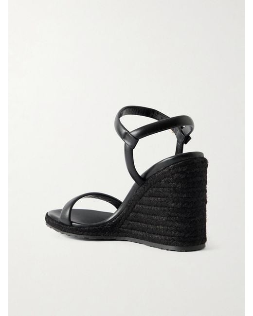 Gianvito Rossi Black 85 Leather Espadrille Wedge Sandals