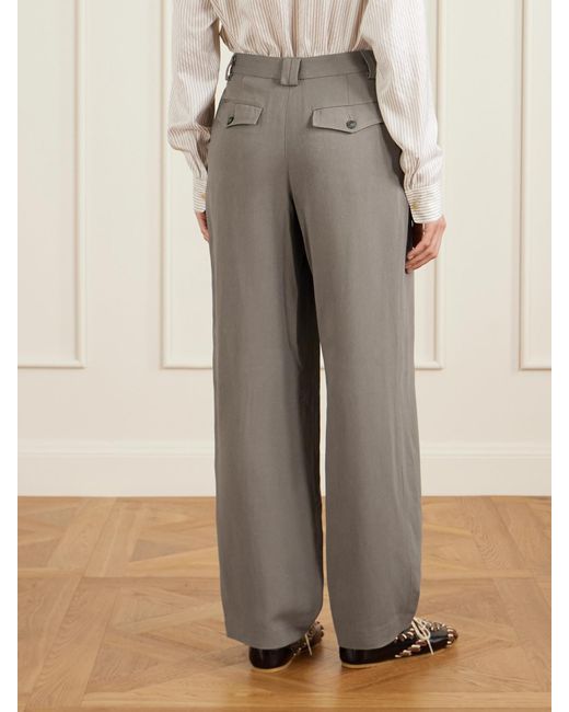 Matteau Gray Pleated Woven Straight-Leg Pants