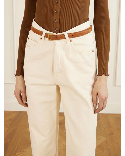 Saint Laurent Brown Cassandre Suede Belt