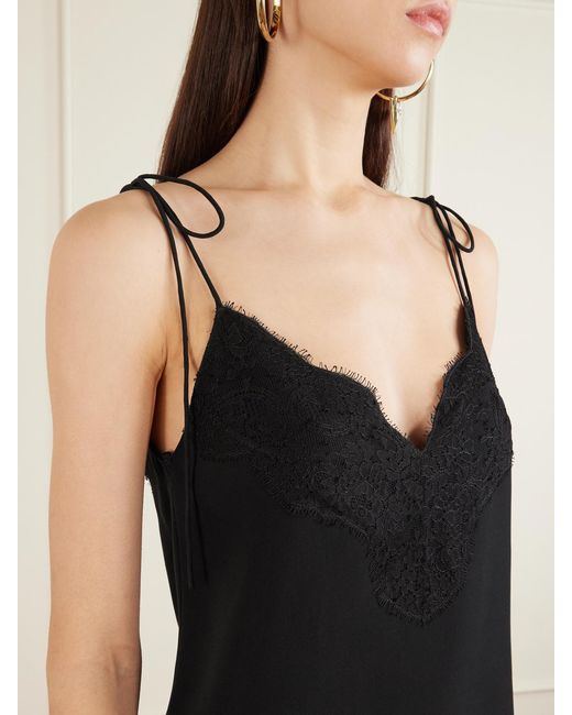 Valentino Garavani Black Floral Lace-Trimmed Silk Crepe De Chine Camisole