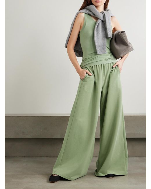 Norma Kamali Green Elephant Hose Mit Weitem Bein Aus Stretch-Baumwoll-Jersey