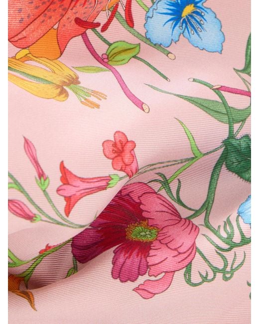 Gucci Pink Flora Floral-Print Silk-Twill Scarf
