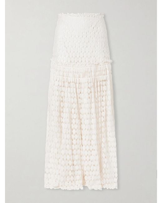 Ulla Johnson White Aris Pleated Cotton-Blend Lace Maxi Skirt