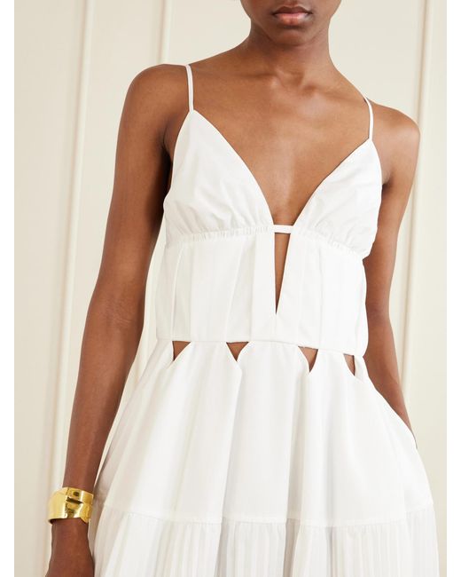 Jonathan Simkhai White Selene Cut-Out Pleated Poplin Maxi Dress