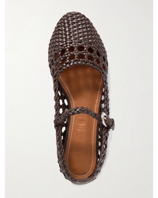 Staud White Nell Woven Leather Mary Jane Ballet Flats