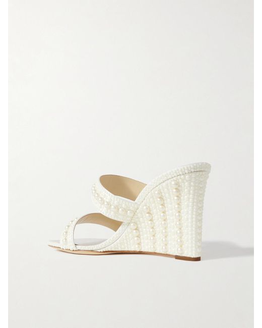 Sandales Compensées En Satin À Perles Sacoria 85 Jimmy Choo en coloris Natural