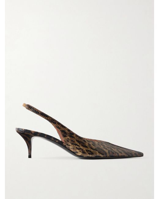 AMINA MUADDI Natural Anok 55 Snake-Embossed Leather Kitten Heel Slingback Pumps