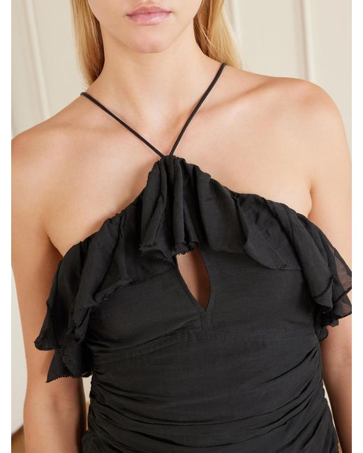 Isabel Marant Black Djimia Ruffled Cotton-Blend Tank