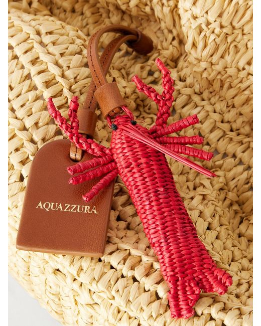 Aquazzura Natural Paradise Mini Leather-Trimmed Raffia Bag