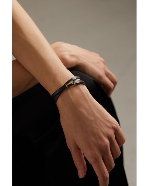 Saint Laurent White Opyum Leather And-Tone Bracelet