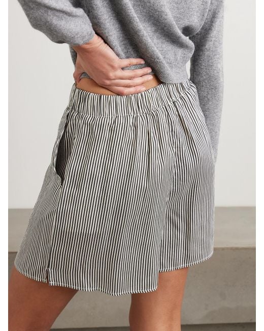 Frankie Shop Gray Lui Embroidered Striped Woven Shorts
