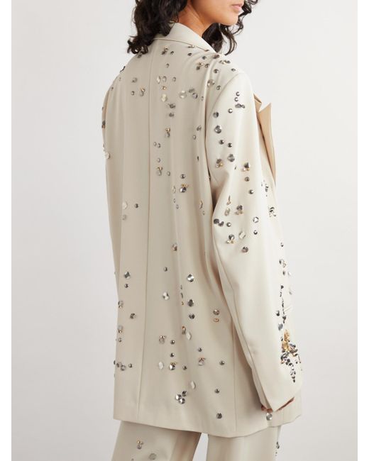 Dries Van Noten Natural Double-Breasted Embellished Wool-Twill Blazer